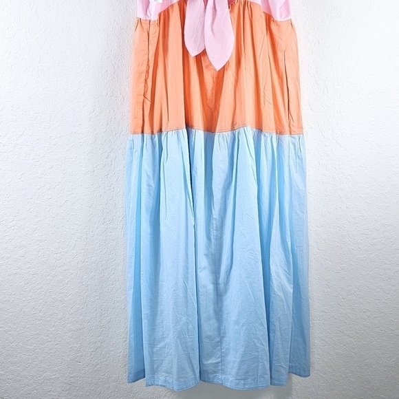 New! J. Crew Colorblock Tie Back Tiered Cotton Spaghetti Strap Maxi Dress - Picture 9 of 15